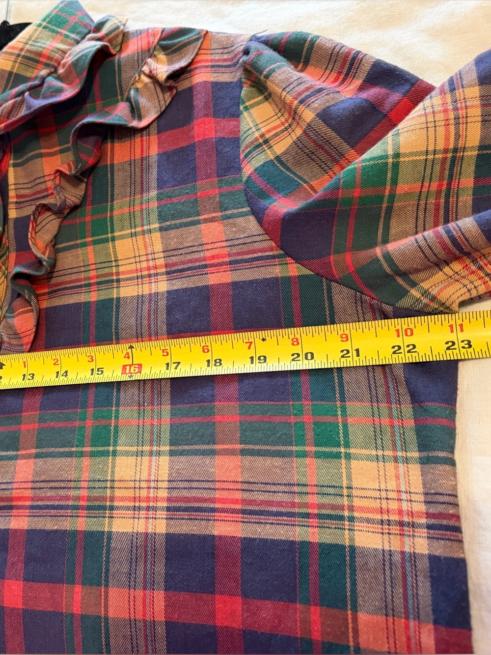 Vintage 70's Plaid Ruffle Collar Women's L Button Up Cotton Blouse - Picture 7 of 11